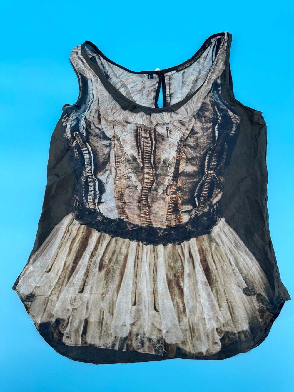 Bolongaro Trevor 100% Silk Trompe L'oeil Corset Graphic Print Tank Top Size S